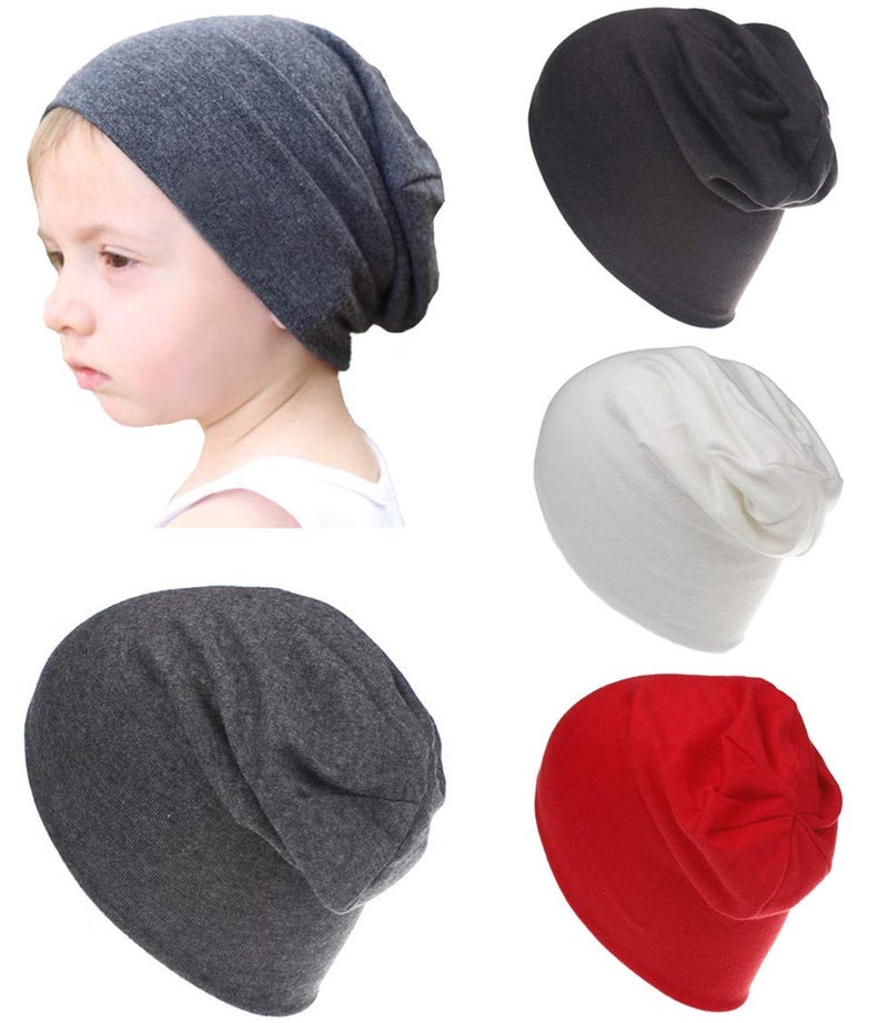 Qandsweet Baby Boy's Hat Kids Cool Knit Beanie Hats Toddlers Caps (Black Dark Grey Red White) - Image 1